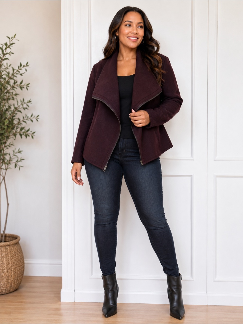 Burgundy Draped Jacket/Coat – Thick Material